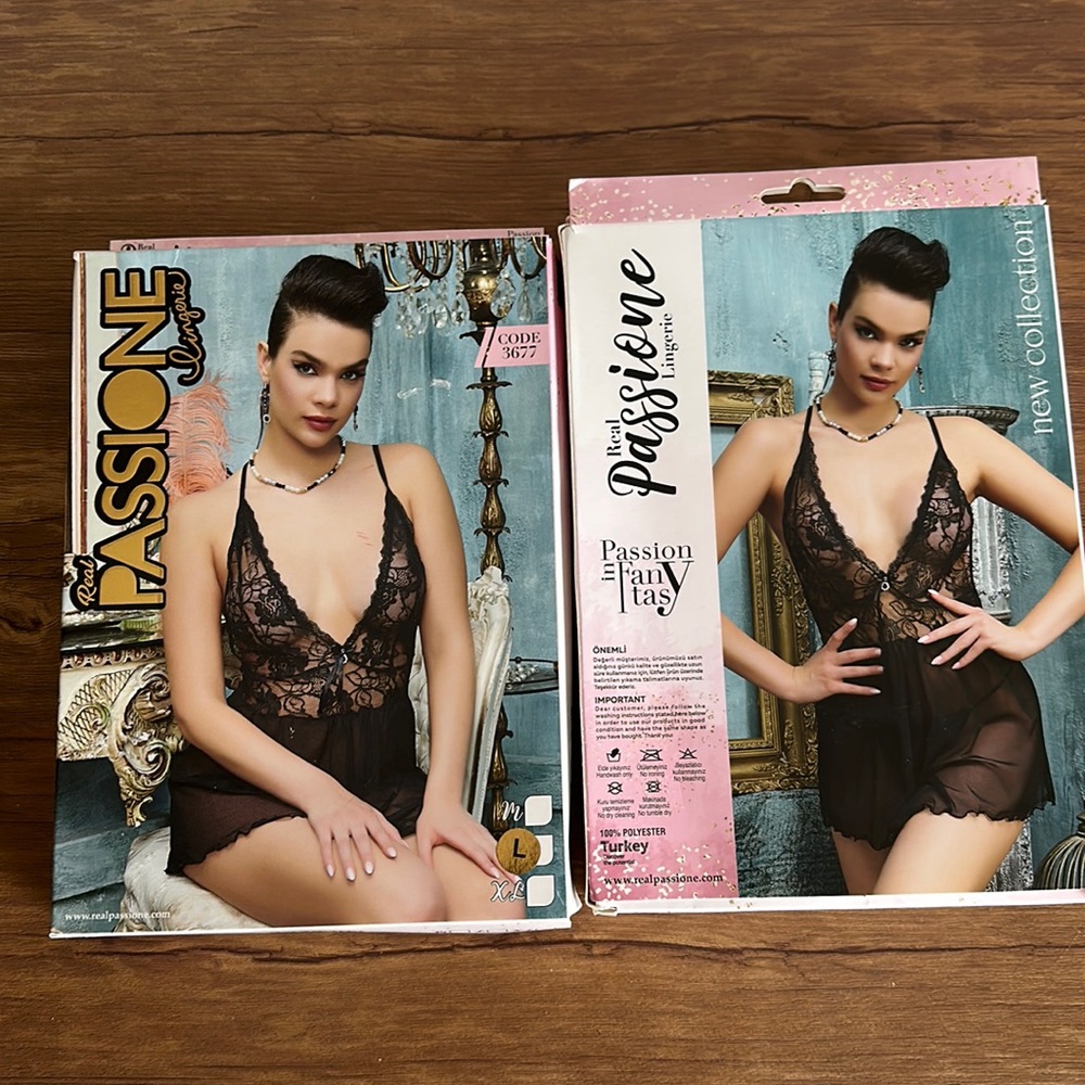 New mini Black  Transparent Lace  Babydoll Nightgown and underwear string